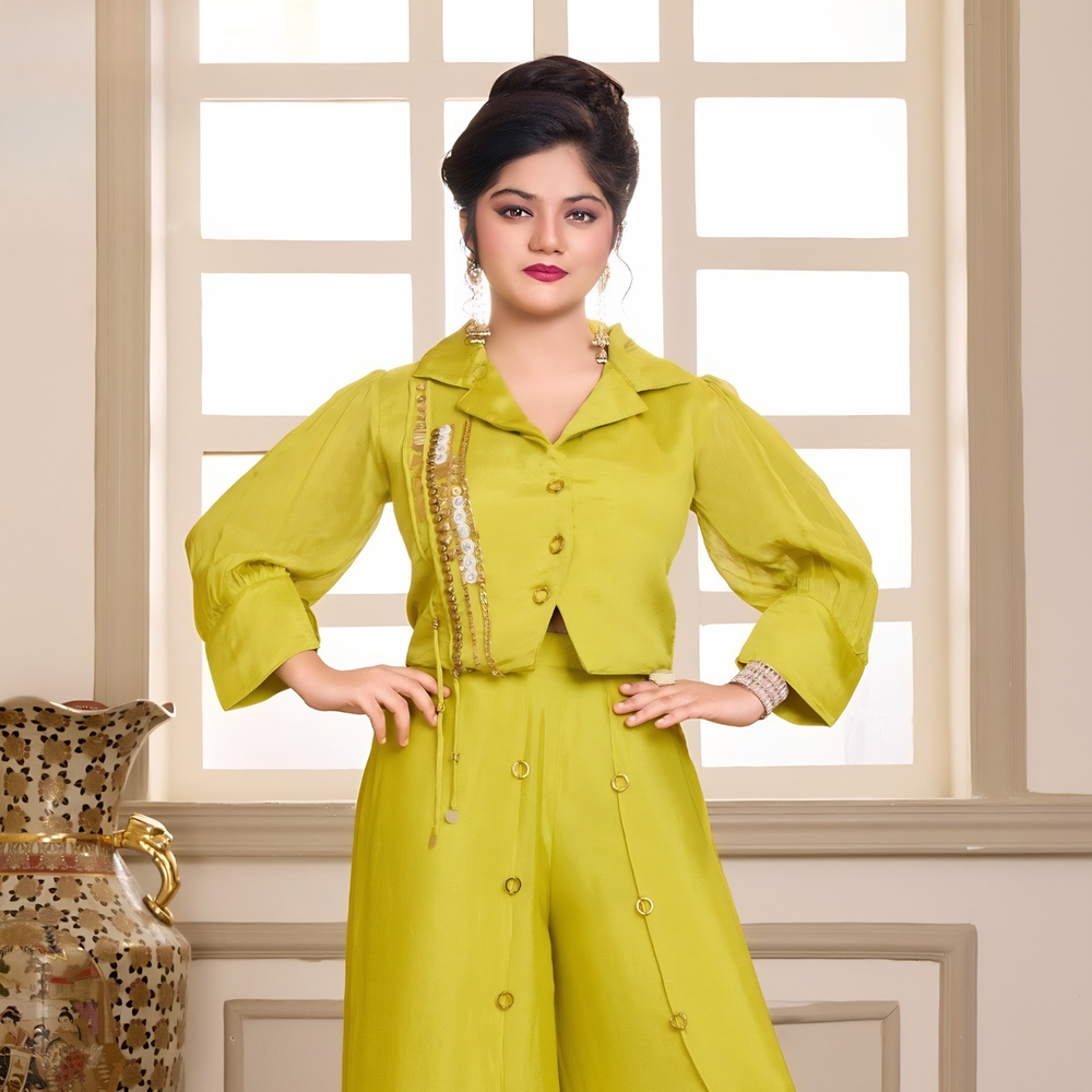 Gold Indo-Western Crop Top & Palazzo Set