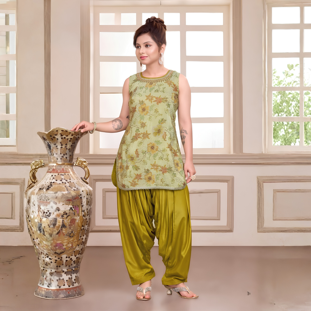 Fancy Girls Kurti And Dhoti Patiala With Dupatta Set