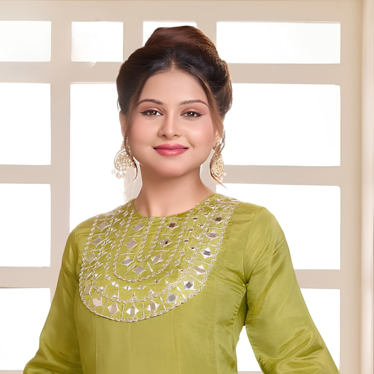 Girls green embroidered Anarkali suit set full view