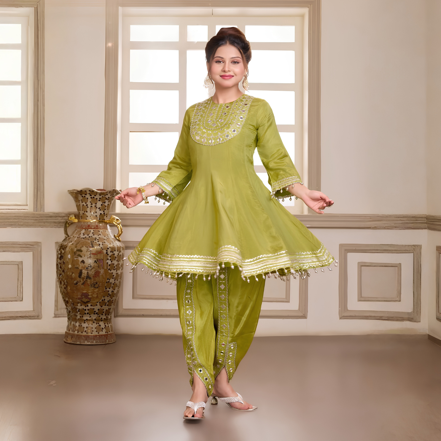 Ladies green embroidered Anarkali suit