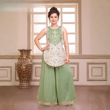 Green Palazzo Suit with Embroidery & Sequence Work