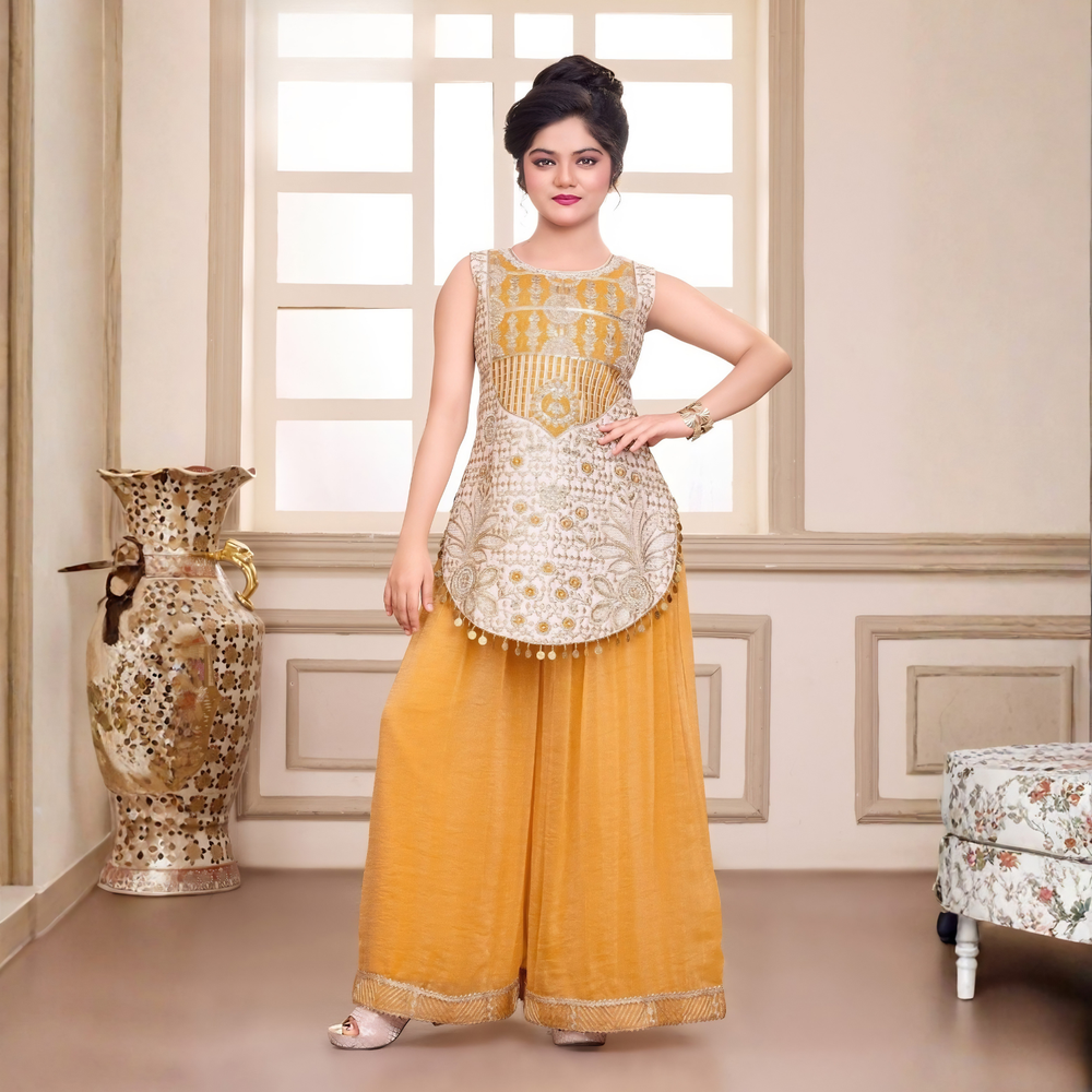 Gold Palazzo Suit with Embroidery & Sequence Work