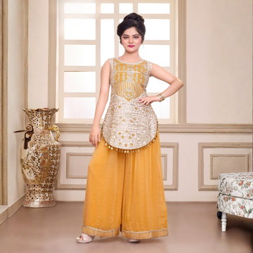Gold Palazzo Suit with Embroidery & Sequence Work