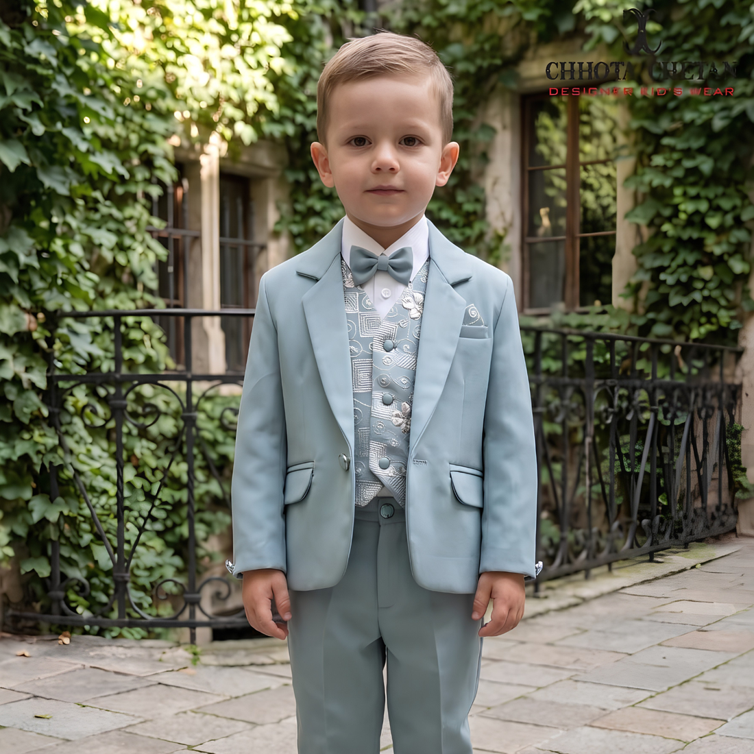 Boys Light Pista Party Wear 5-Piece Suit