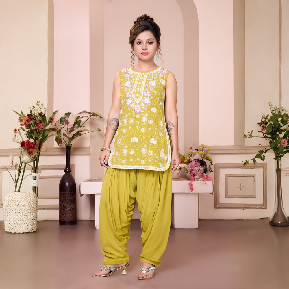Fancy Girls Kurti And Dhoti Patiala With Dupatta Set