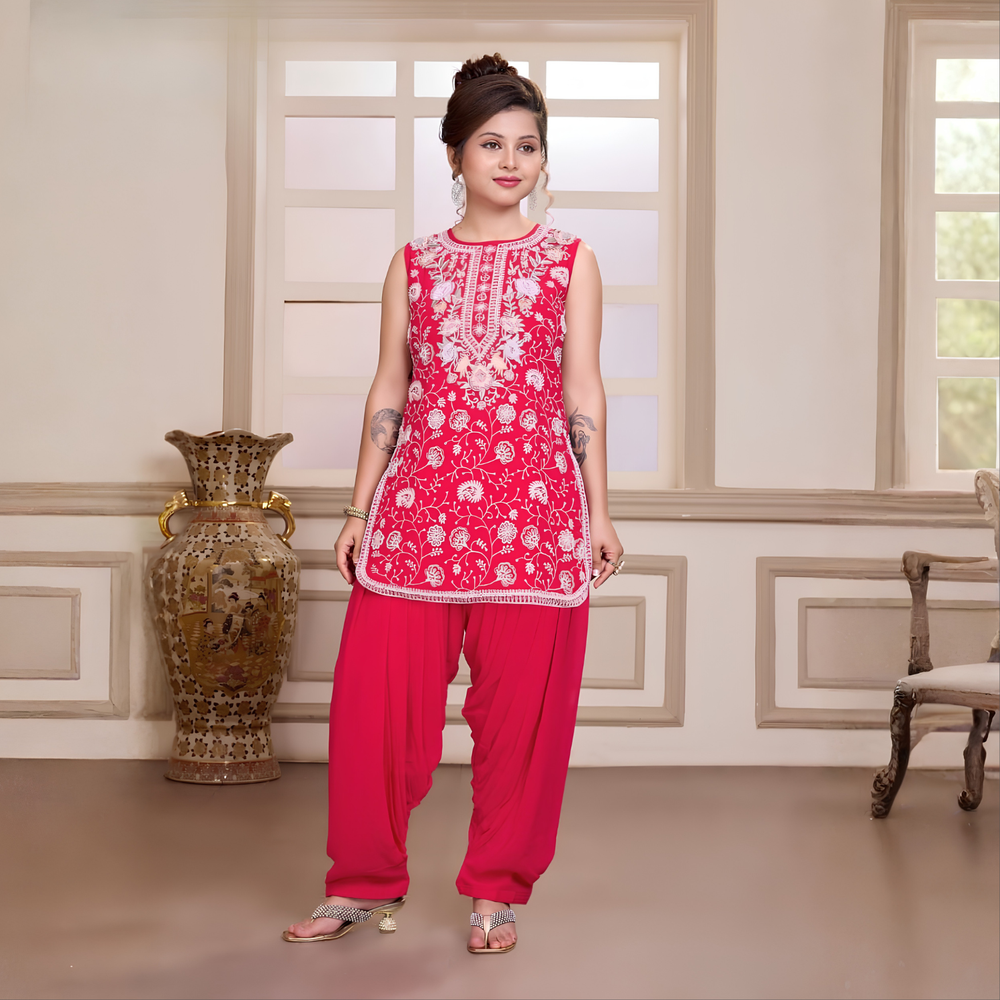 Fancy Girls Kurti And Dhoti Patiala With Dupatta Set