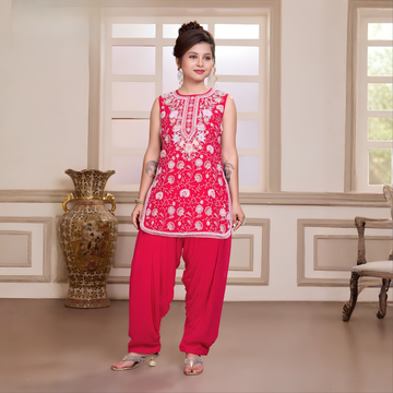 Fancy Girls Kurti And Dhoti Patiala With Dupatta Set