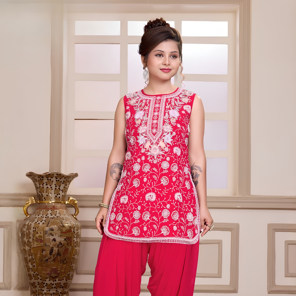 Fancy Girls Kurti And Dhoti Patiala With Dupatta Set