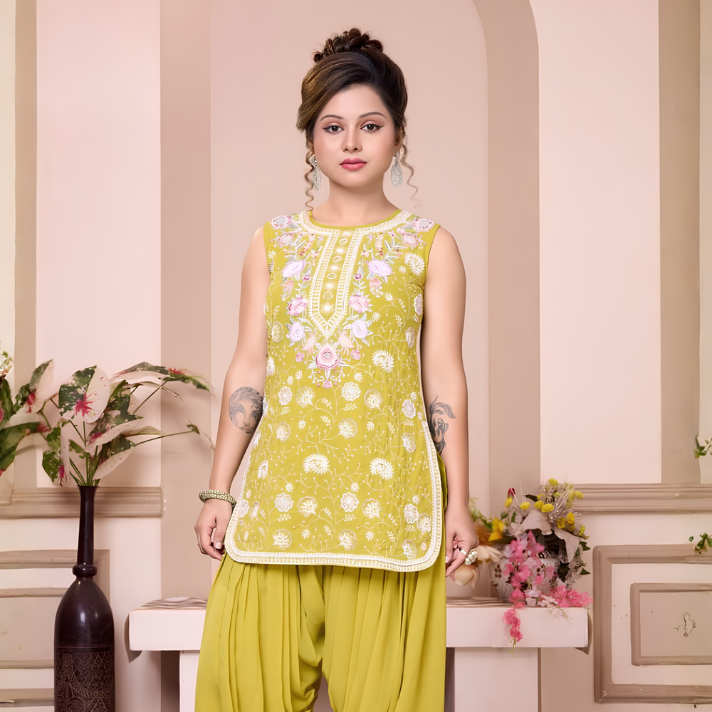 Fancy Girls Kurti And Dhoti Patiala With Dupatta Set
