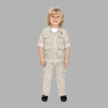 White 3-Piece Utility Style Set with Cargo Pants For Boys