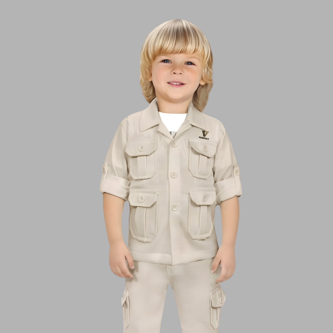 White 3-Piece Utility Style Set with Cargo Pants For Boys