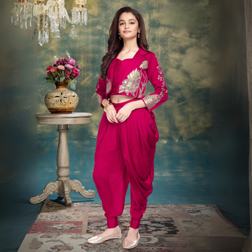 Party Wear Stylish Look Crop Top With Dhoti And Koti