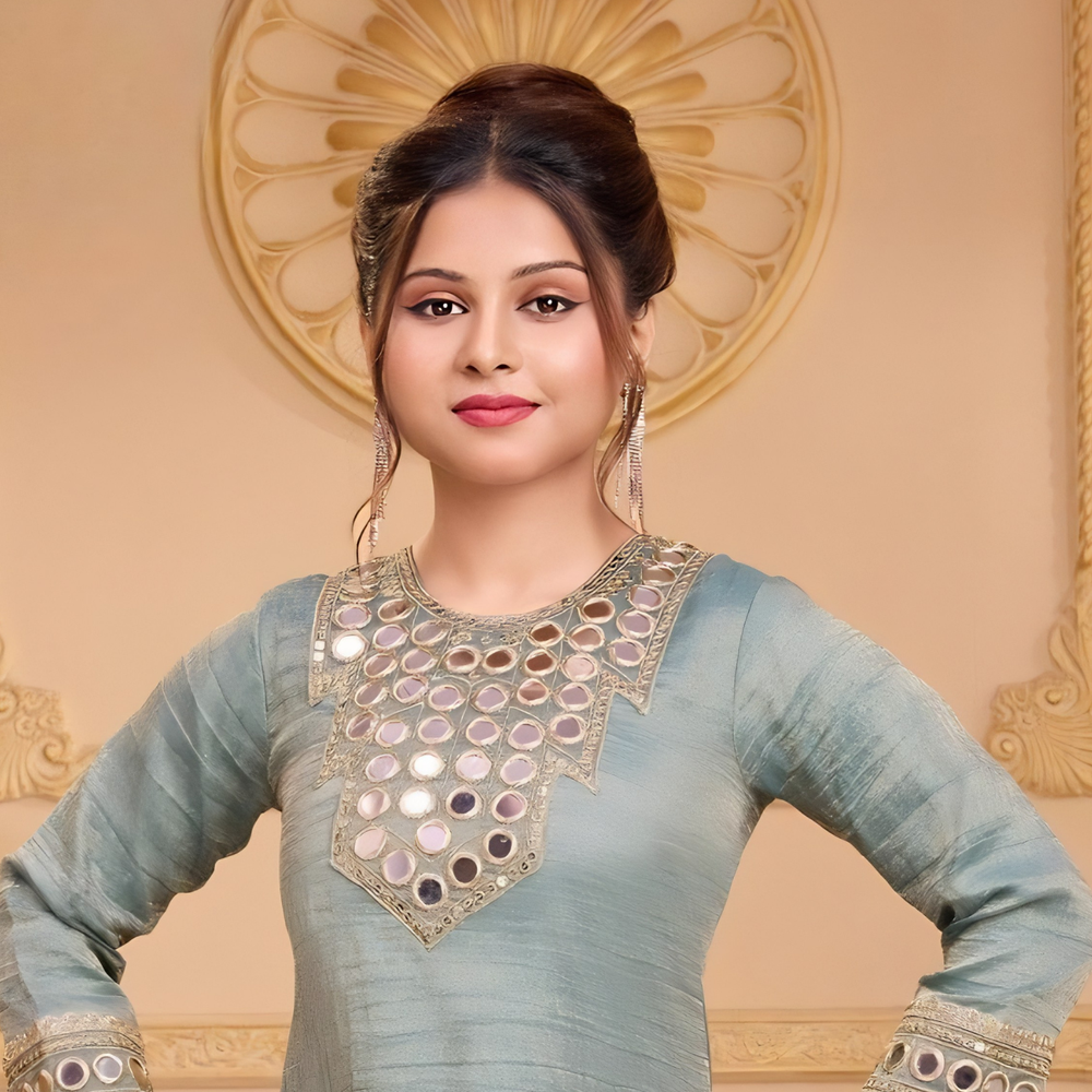 Green Embroidered Dhoti & Kurti Set Dupatta For Girls