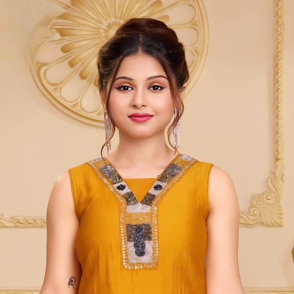 Gold Short Kurta Palazzo Set with Dupatta