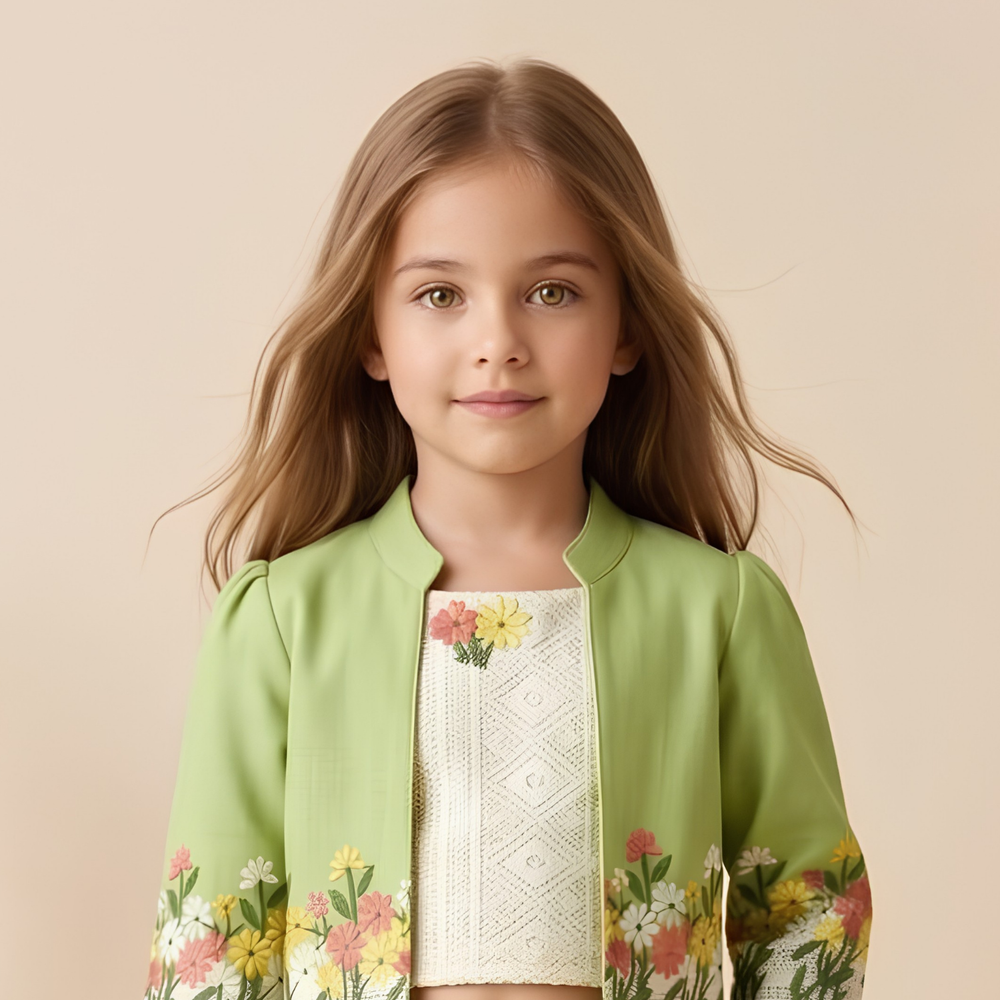 Green Stylish Pant Set With Jacket For Girls