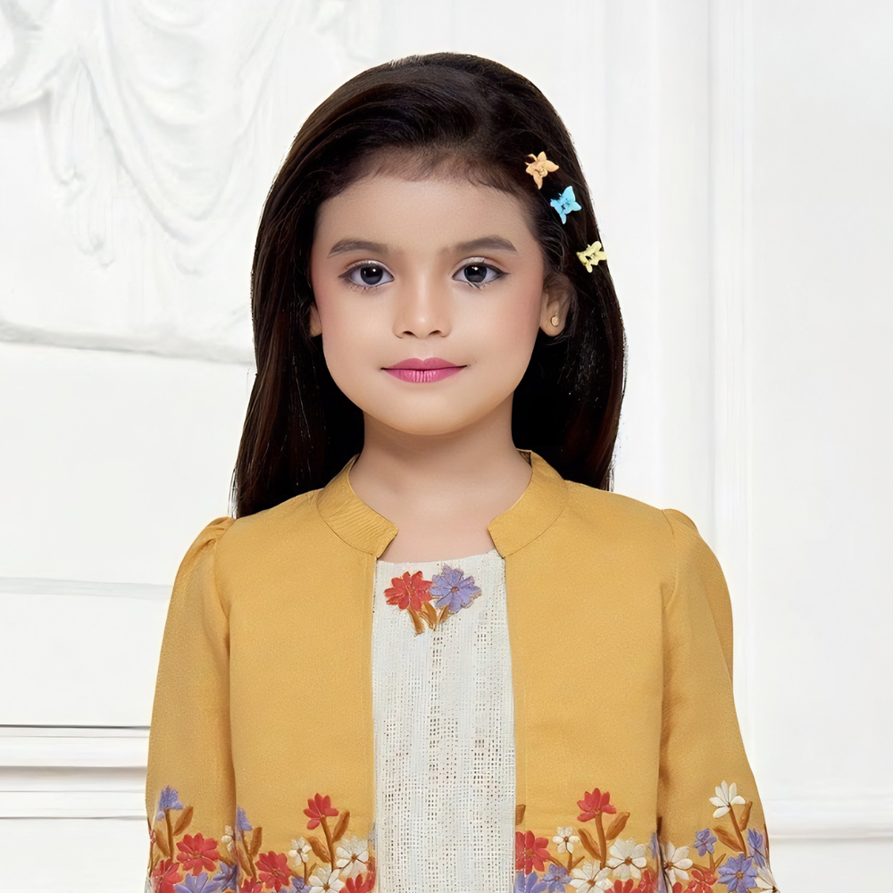 Yellow Stylish Pant Set With Jacket For Girls