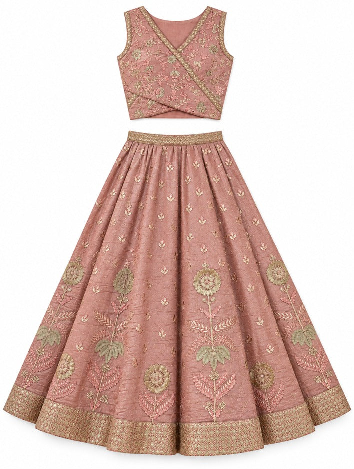 Girls Pink Embroidered Lehenga Choli Set