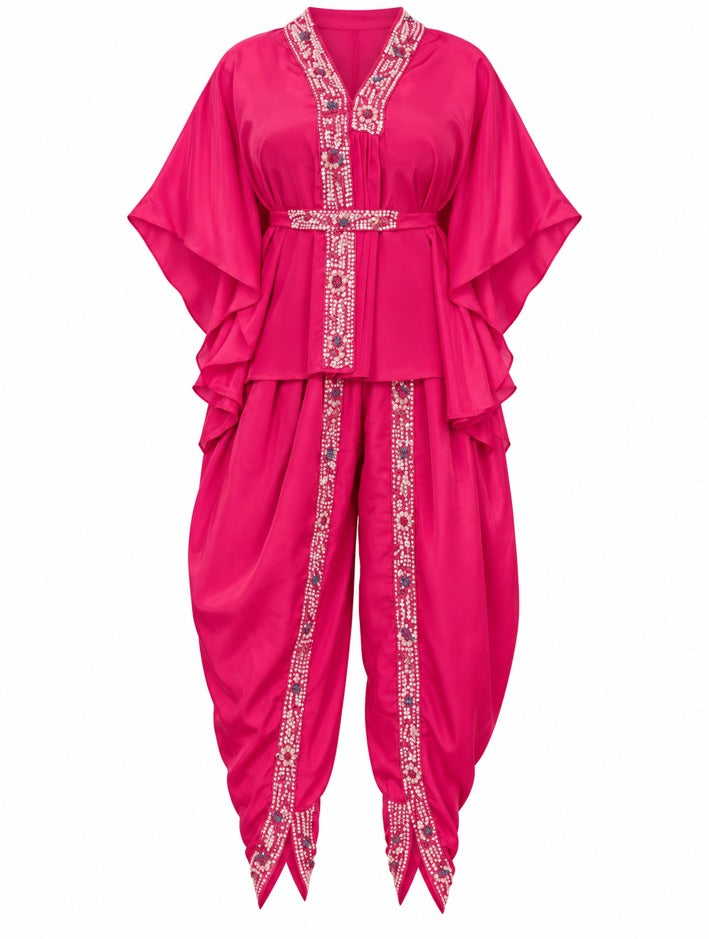 Girls Rani Embellished Kaftan Top and Dhoti Pant Set