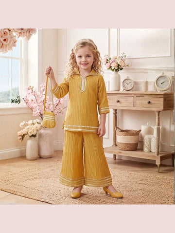 Girls Kurti Palazzo Mustard Co-ord Set