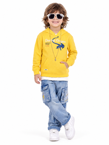 Boys Yellow Hooded Sweatshirt and Jeans Set