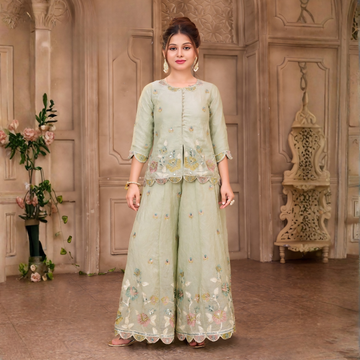 Pista Embroidered Georgette Palazzo Set For Girls