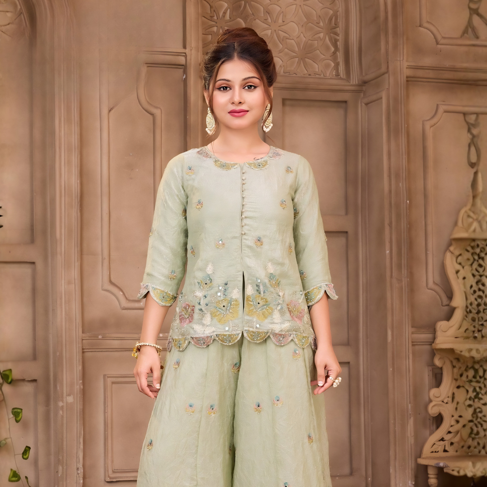 Pista Embroidered Georgette Palazzo Set For Girls