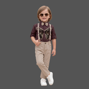 Boys Formal Shirt and Pant Set with Bow Tie & Suspenders