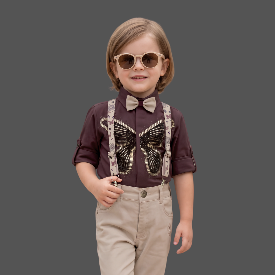 Boys Formal Shirt and Pant Set with Bow Tie & Suspenders