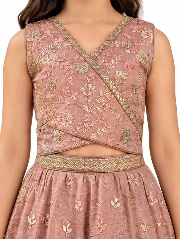 Girls Pink Embroidered Lehenga Choli Set