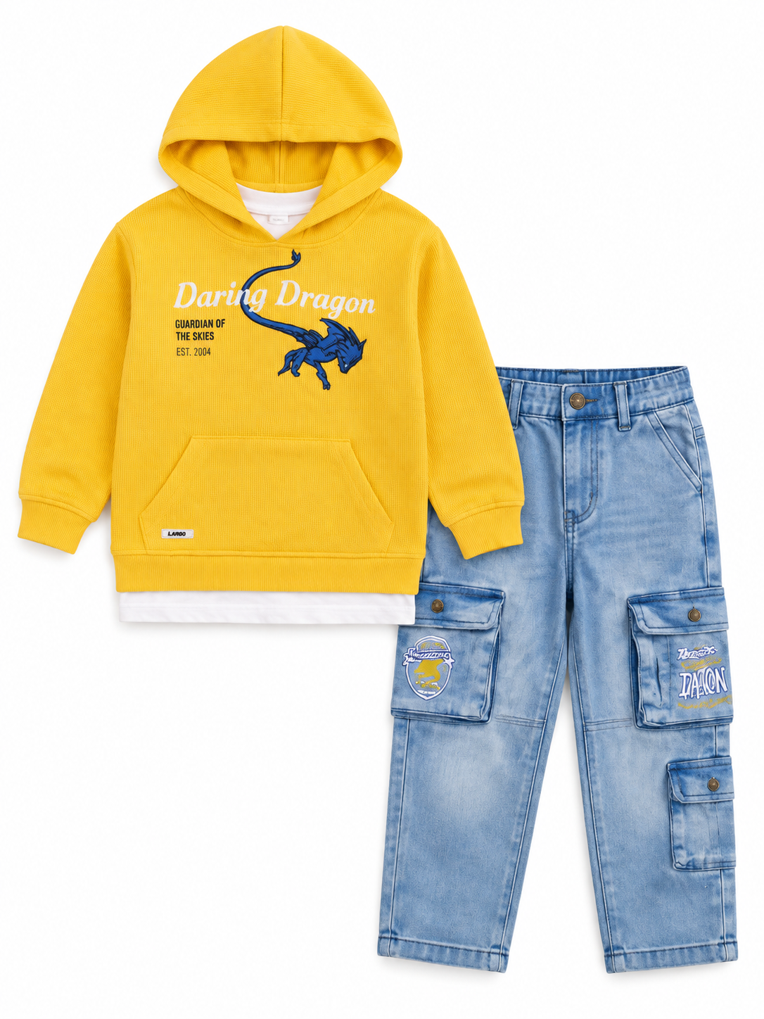Boys Yellow Hooded Sweatshirt and Jeans Set