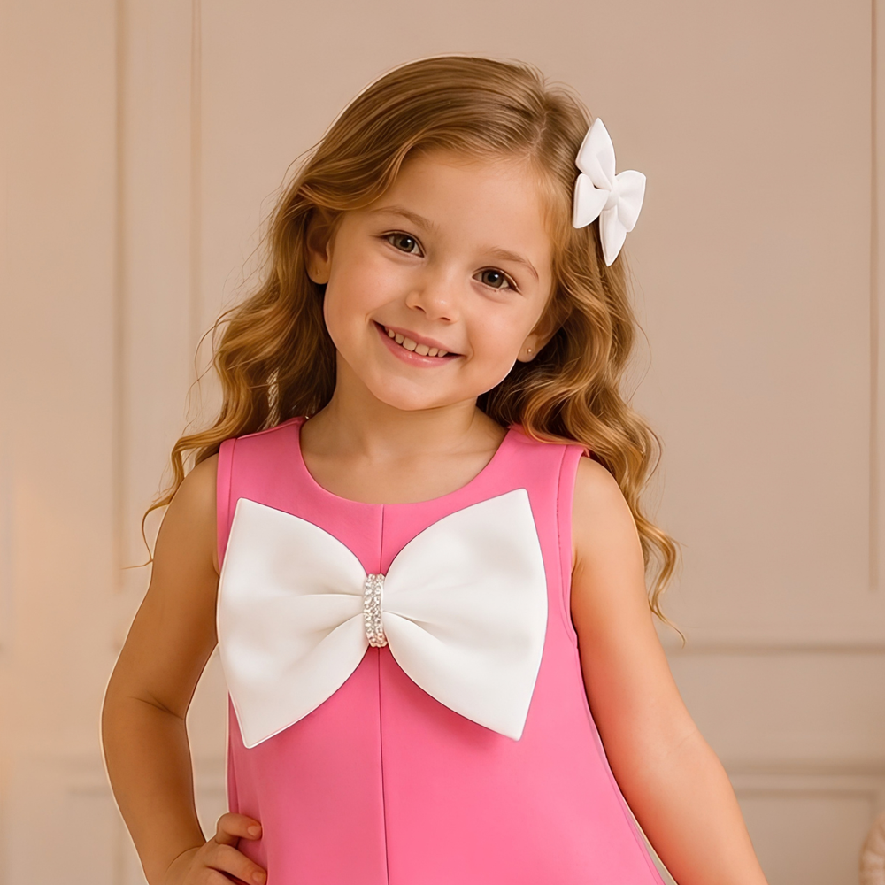 Rani Party Frock with White Bow Accents For Girls