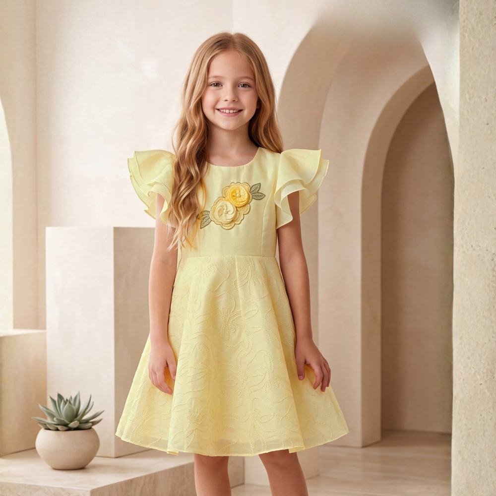 Stylish Girls Yellow Western Frock