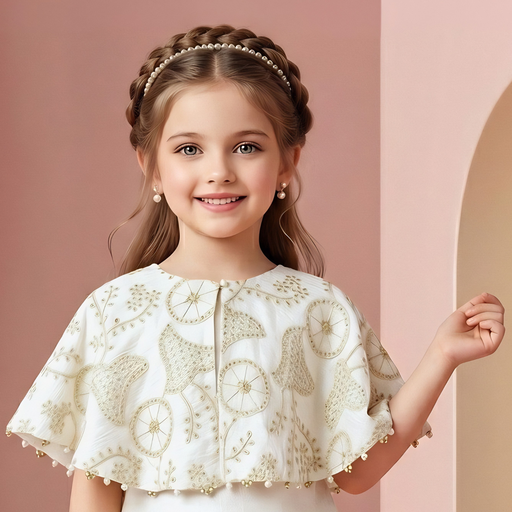 White Floral Embroidered Crop Top And Palazzo Set For Girls