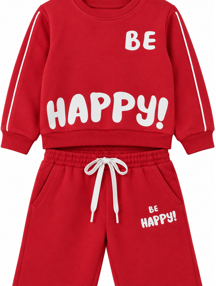 Girls Maroon Be Happy Sweatshirt and Wide-Leg Pants Set (Shoes Not Included)