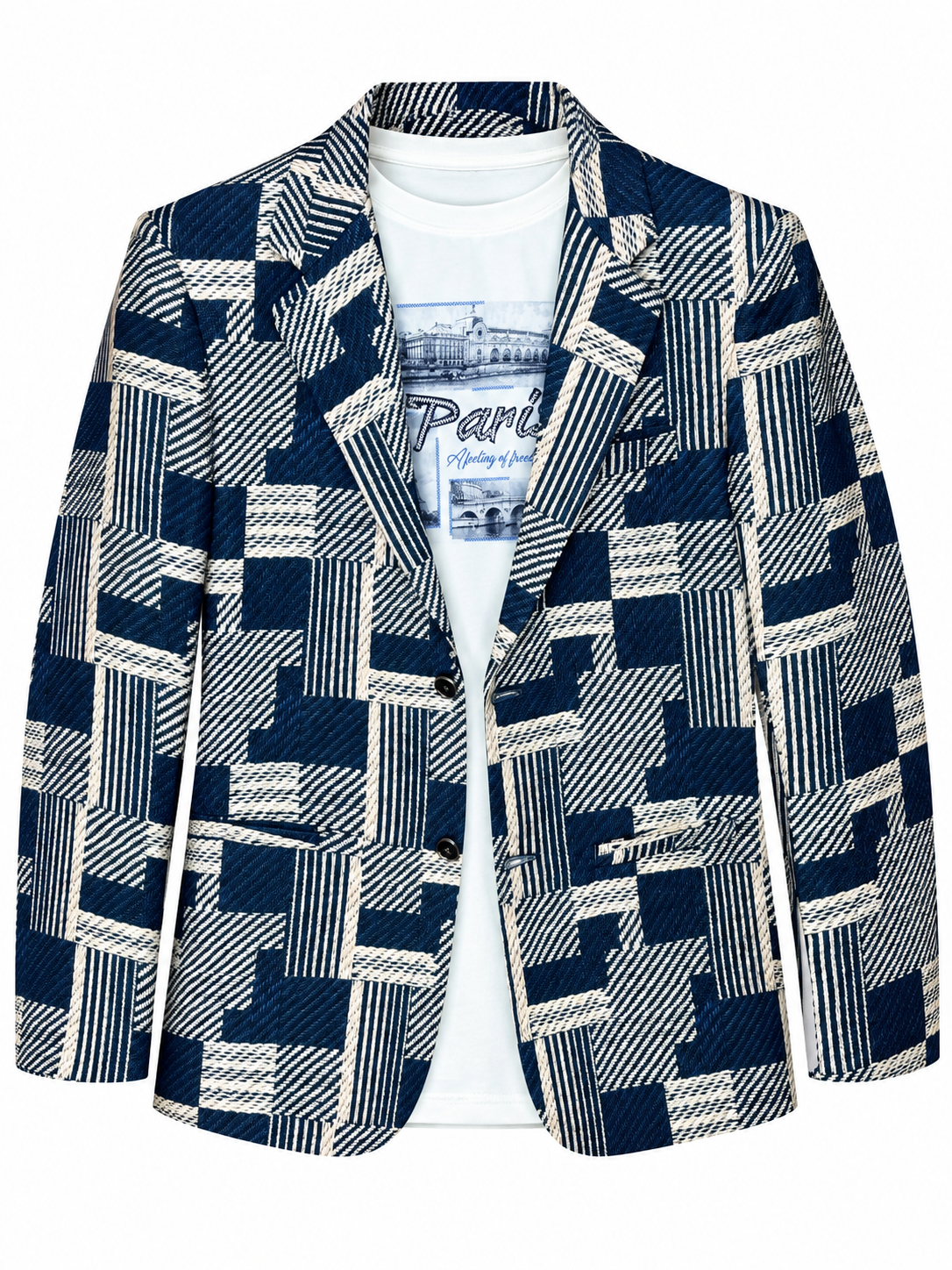 Boys Blue Geometric Print Blazer