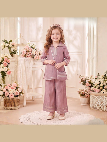 Girls Kurti Palazzo Peach Co-ord Set