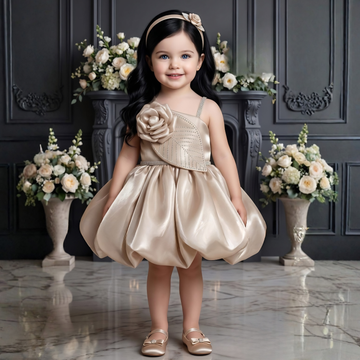 Elegant Silver Frock With Floral Embellished For Girls