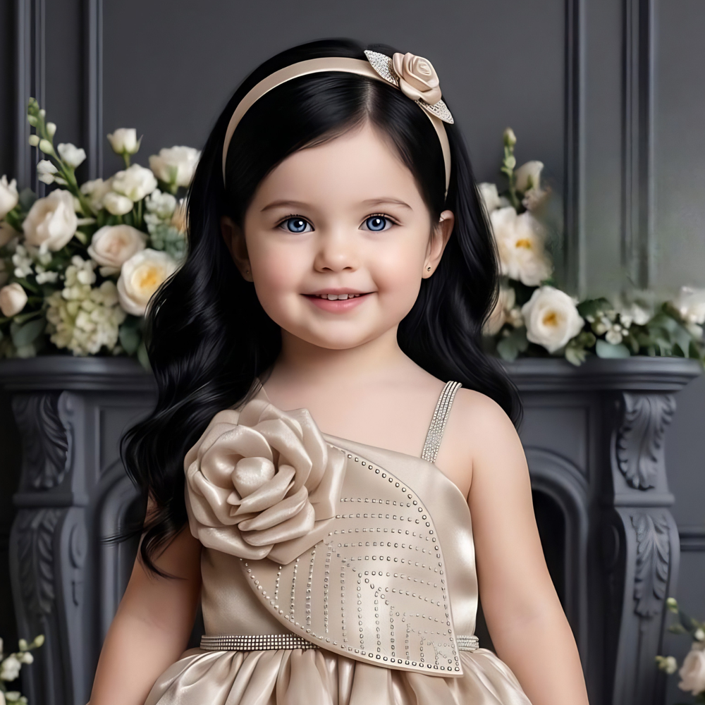 Elegant Silver Frock With Floral Embellished For Girls