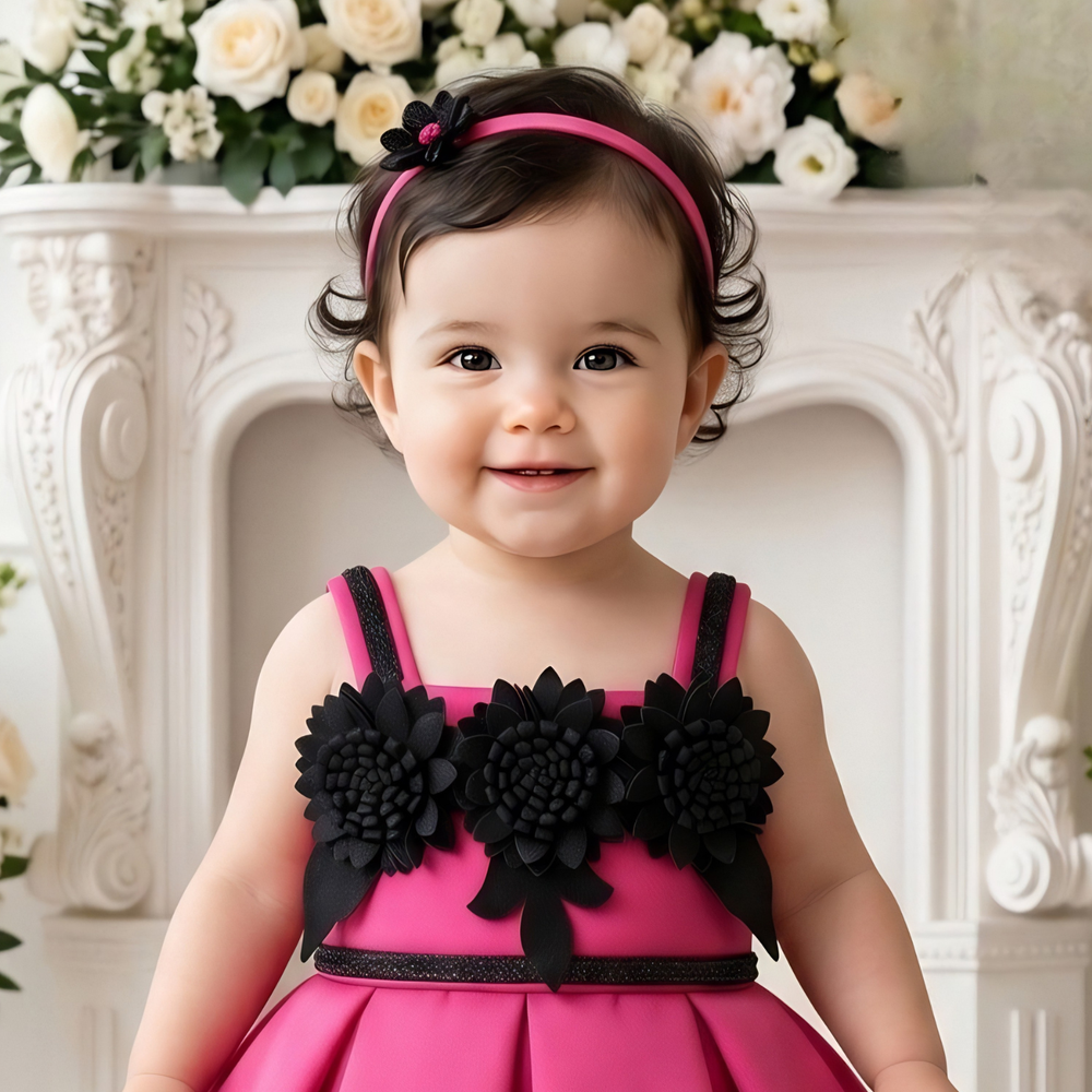 Rani Pink Sleeveless And Floral Embellished Frock For Girls