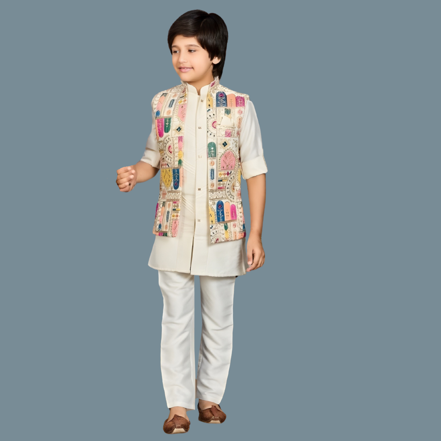 Gold Kurta Set With Embroidered waistcoat set