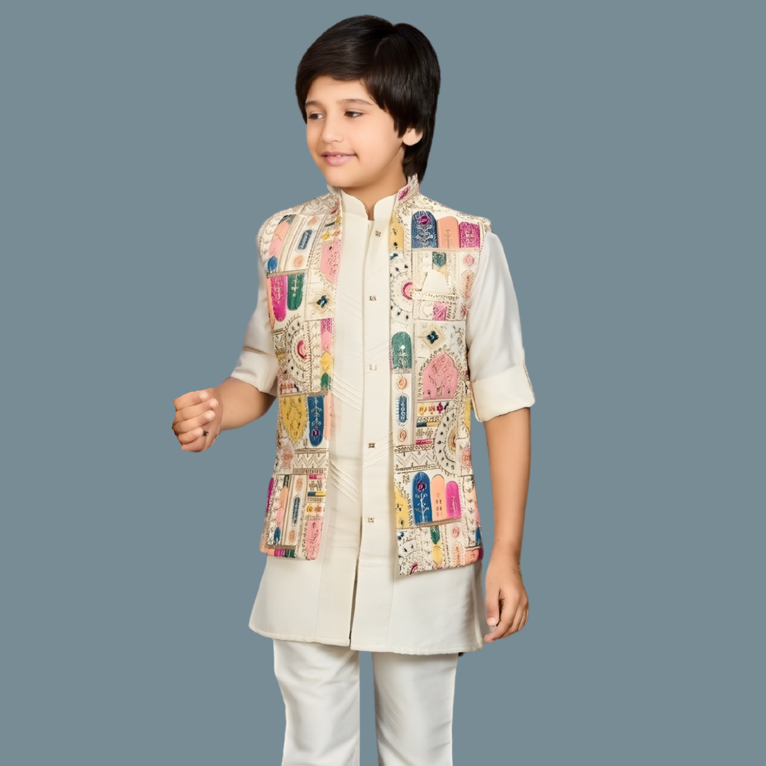 Gold Kurta Set With Embroidered waistcoat set