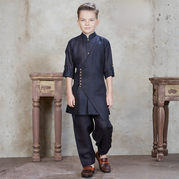 Boys Festive & Party Black Kurta Pyjama