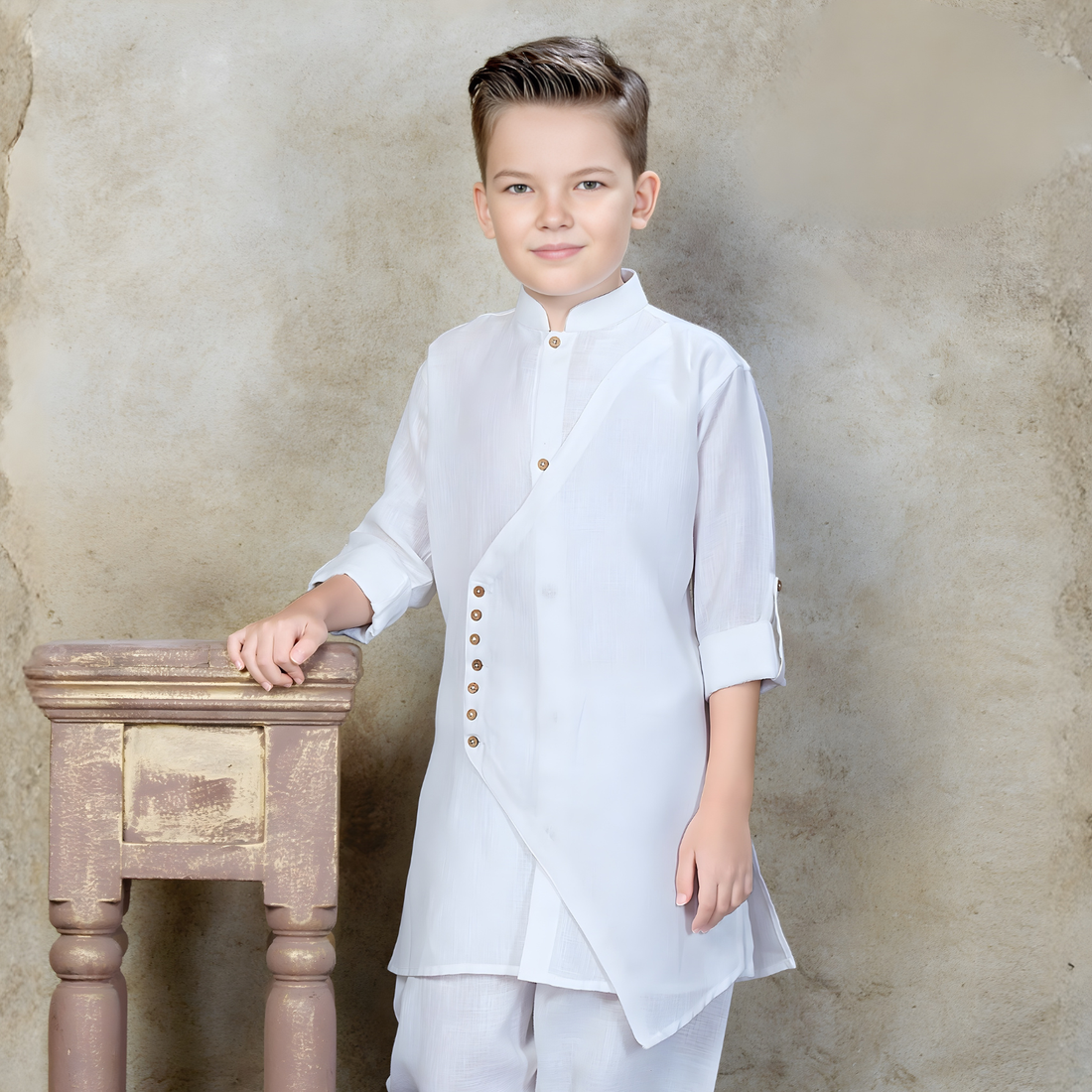 Boys Festive & Party White Kurta Pyjama