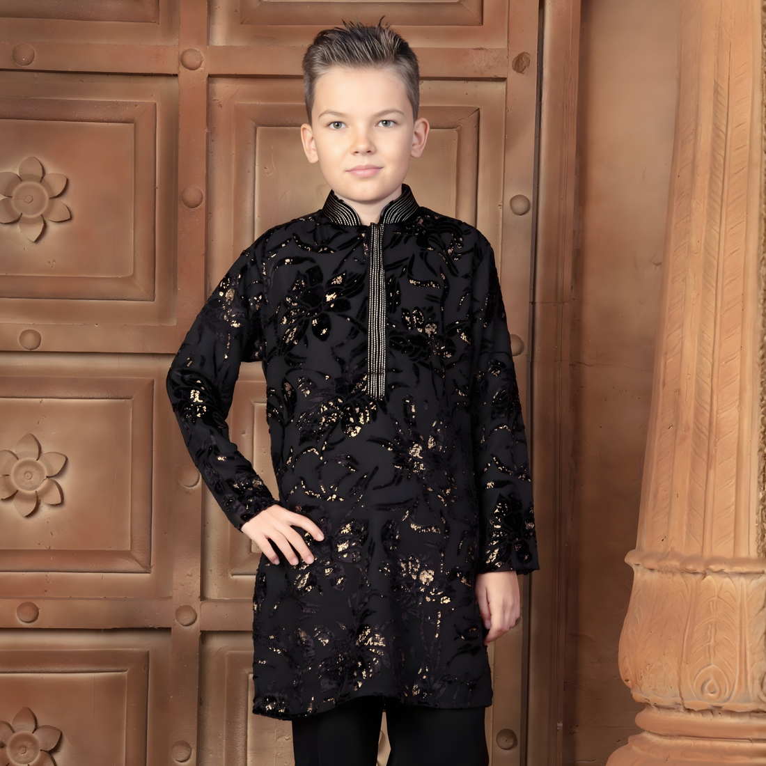 Boys Black Festive & Party Kurta and Pyjama Set
