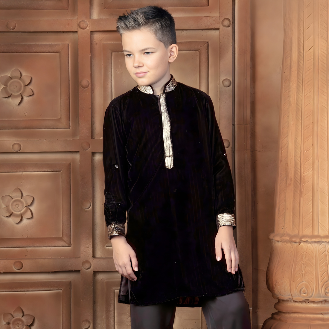 Boys Black Festive & Party Kurta and Pyjama Set