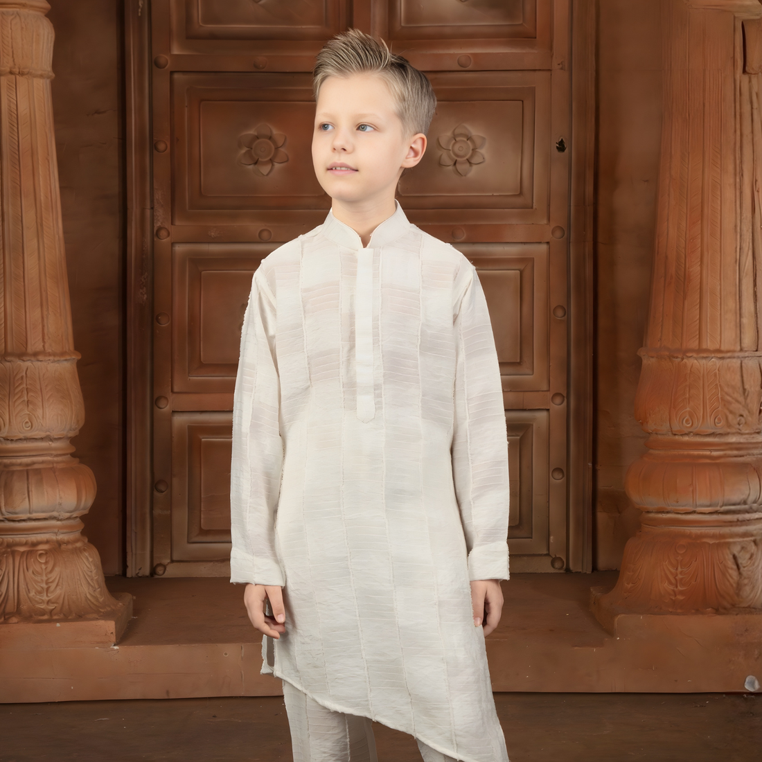 White Indian Ethnic Boys Kurta Pajama Wedding Suit