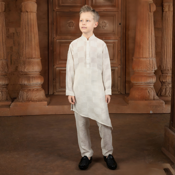 White Indian Ethnic Boys Kurta Pajama Wedding Suit
