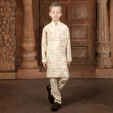 Boys Fawn Festive & Party Kurta and Pyjama Set