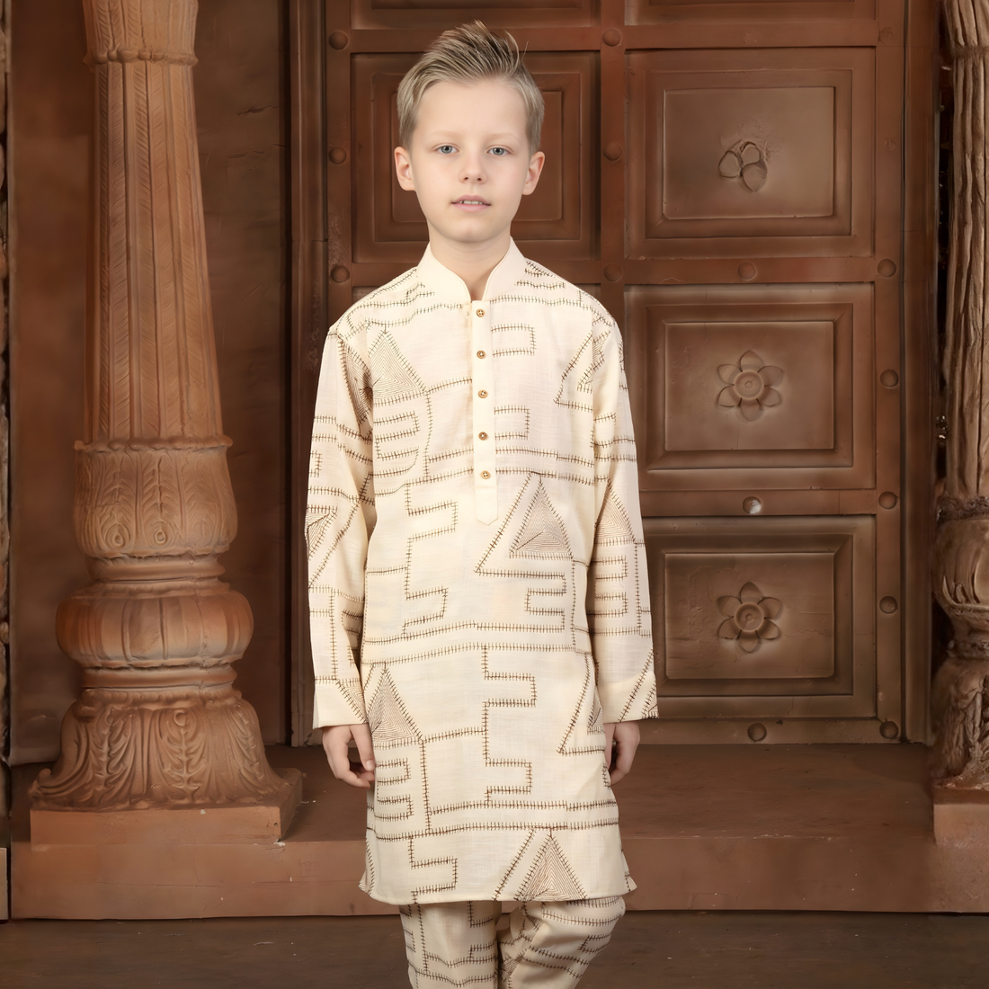 Boys Fawn Festive & Party Kurta and Pyjama Set