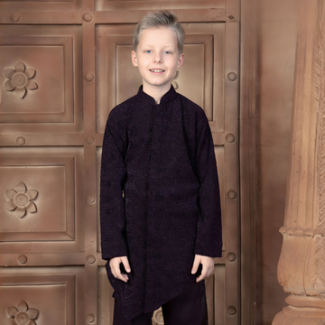 Boys Maroon Festive & Party Kurta and Pyjama Set